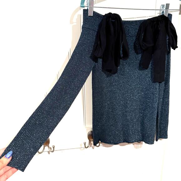 Rebecca Taylor 90s Off the Shoulder Blue Sparkly Metallic Sweater Size Small - Picture 2 of 3